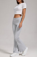 Women's low-waisted folded waist flared pants by FitiqueFit, casual wide-leg trousers with a relaxed fit and stylish design.