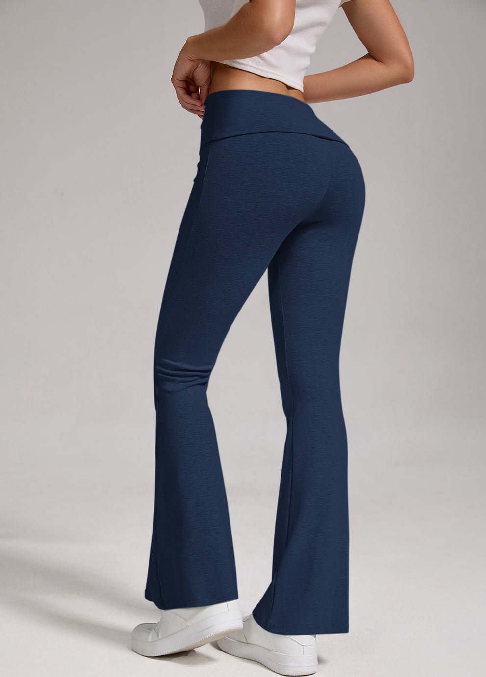 Women's low-waisted folded waist flared pants by FitiqueFit, casual wide-leg trousers with a relaxed fit and stylish design.