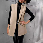 Women's mid-length sleeveless suit vest by FitiqueFit, casual office blazer with tailored fit and structured design.