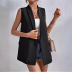Women’s mid-length sleeveless suit vest by FitiqueFit, casual office blazer with tailored fit and stylish design.