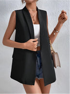 Women’s mid-length sleeveless suit vest by FitiqueFit, casual office blazer with a tailored fit and classic design.
