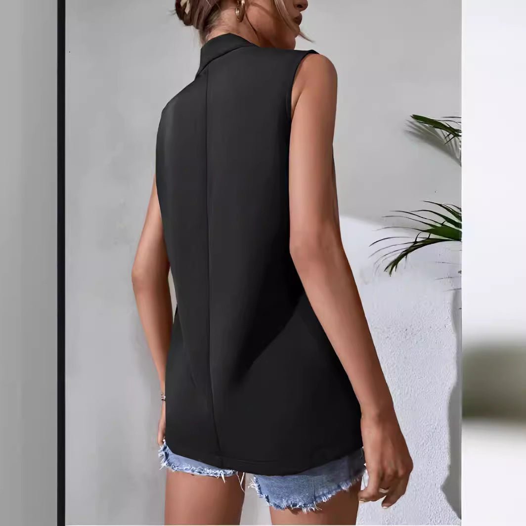 Women’s mid-length sleeveless suit vest by FitiqueFit, casual office blazer with tailored fit and classic style.