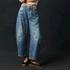 Women’s mid-rise wide-leg jeans by FitiqueFit, casualwear style, showing classic denim fit and relaxed wide-leg silhouette.