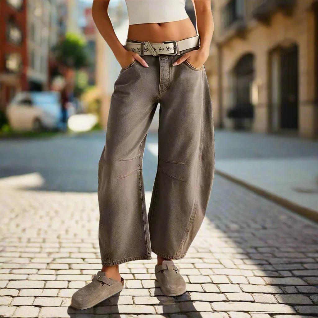 Women’s mid-rise wide-leg jeans by FitiqueFit, casualwear style, shown in a relaxed fit with classic denim and wide-leg design.