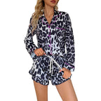 Women’s milk silk leopard print pajama set by FitiqueFit featuring a comfortable casualwear design with a relaxed fit and stylish print.