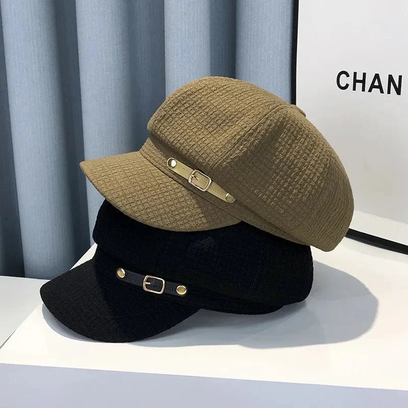 Women's octagonal newsboy beret by FitiqueFit, stylish wool hat with a classic newsboy cap design and a snug fit.