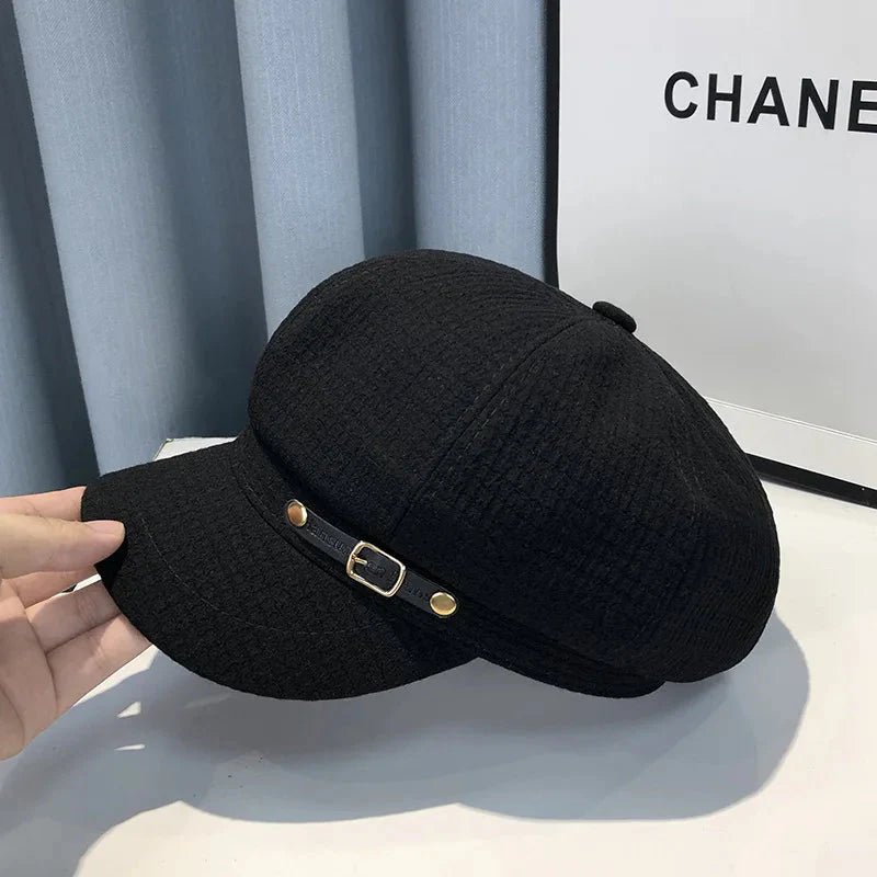 Women's octagonal newsboy beret by FitiqueFit, stylish hat with a classic shape and textured fabric, perfect for casual wear.