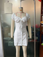 Women's off-shoulder lace-up puff-sleeve sheath dress from FitiqueFit, casualwear with single-breasted design and elegant style.