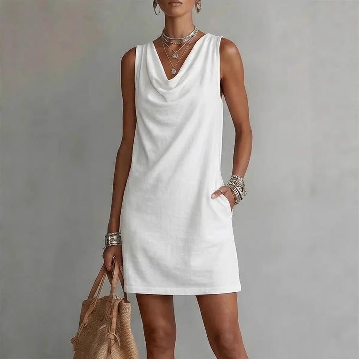 Women's off-shoulder sleeveless casual midi dress by FitiqueFit, featuring a relaxed pullover style and comfortable fit.