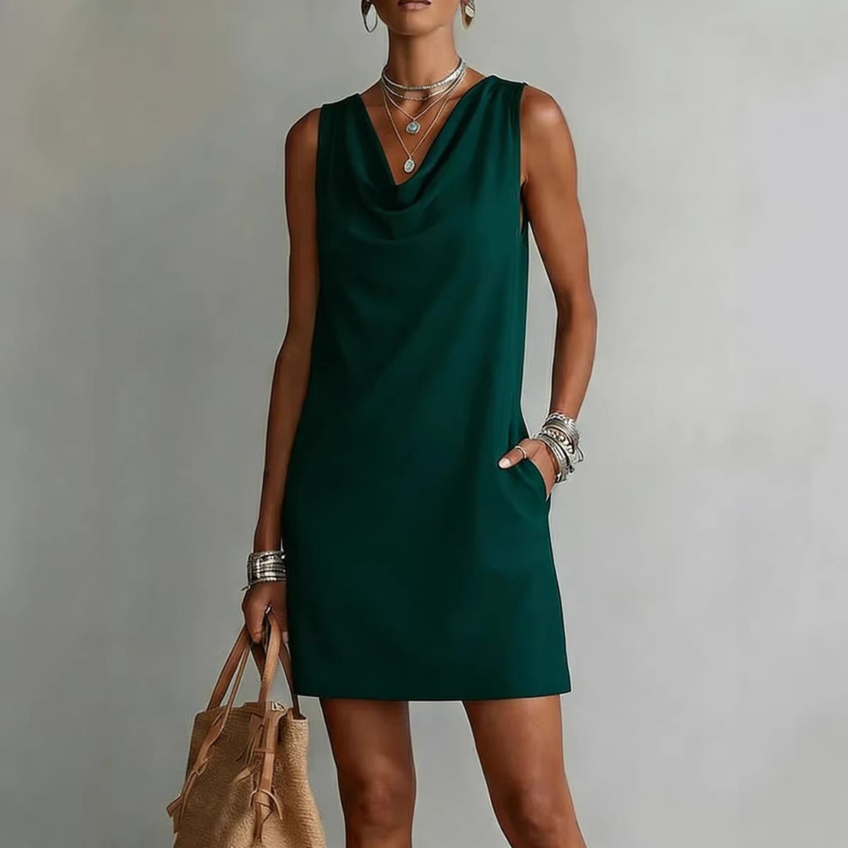 Women's off-shoulder sleeveless casual midi dress by FitiqueFit, featuring a relaxed pullover design and stylish off-shoulder neckline.