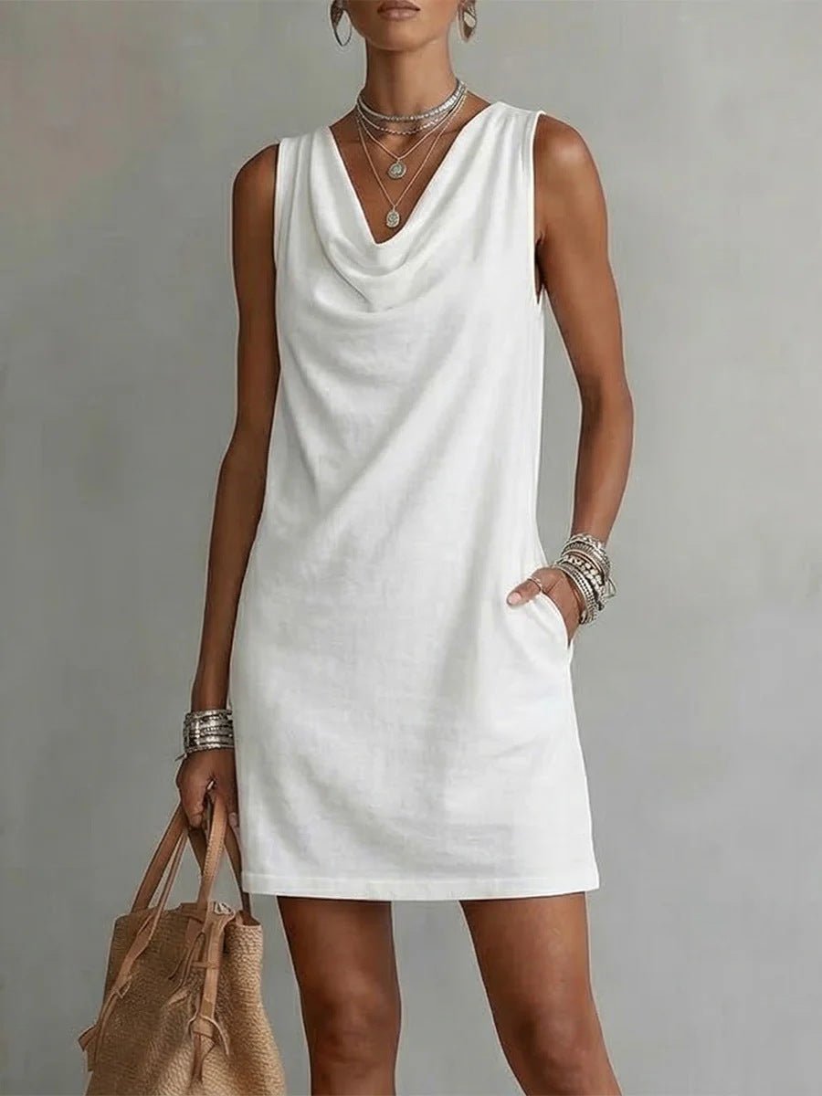 Women's off-shoulder sleeveless casual pullover midi dress by FitiqueFit, showcasing a relaxed fit and stylish design.