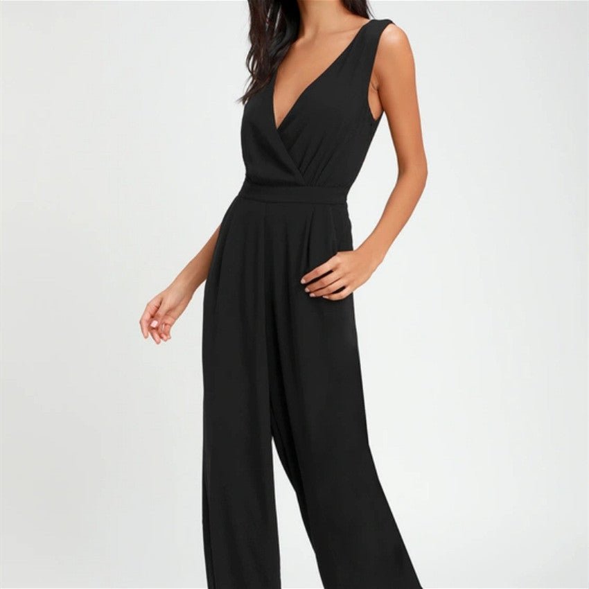 Women’s high-waisted casual trousers by FitiqueFit with lace backless design and deep V neckline, perfect for stylish casual wear.