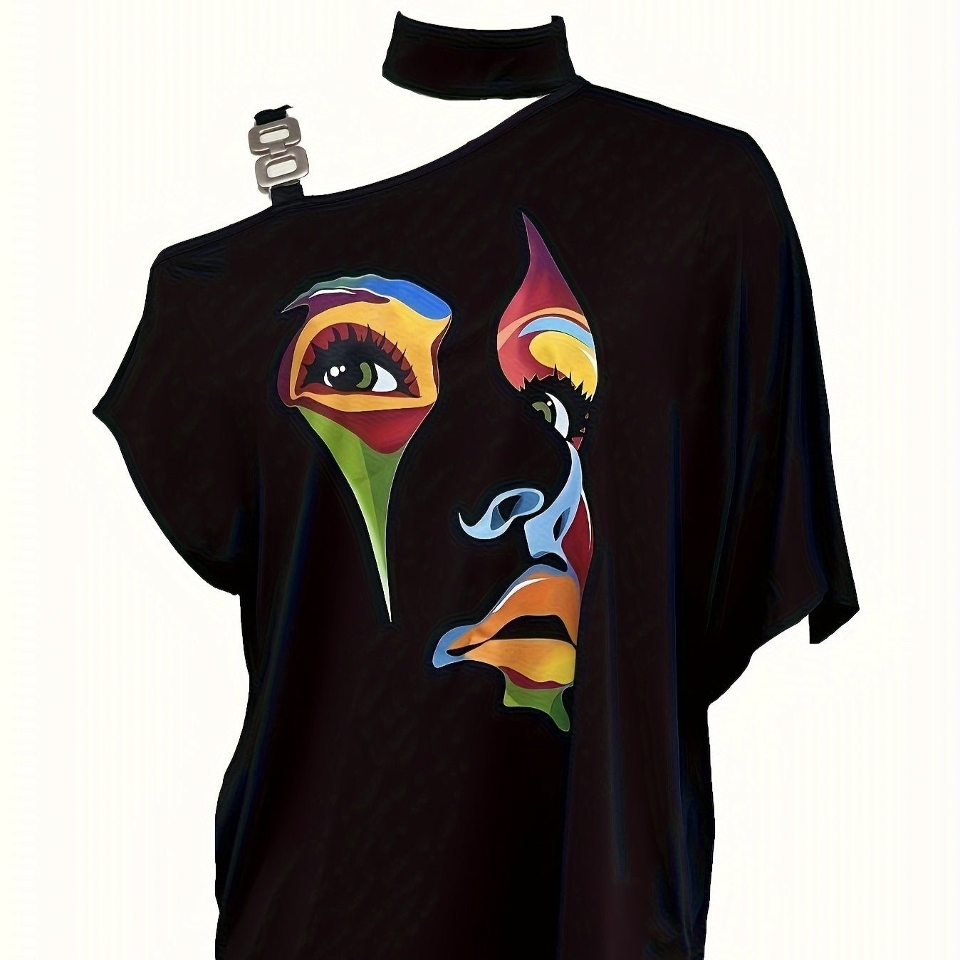 Women’s one-shoulder printed T-shirt by FitiqueFit, casualwear top with bold graphic design and relaxed fit for everyday wear.