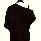 Women’s one-shoulder printed T-shirt by FitiqueFit, casualwear top with bold print and relaxed fit, styled on a model.