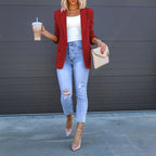 Women’s open-front casual blazer by FitiqueFit, stylish lightweight jacket with lapels and long sleeves, perfect for everyday wear.