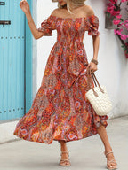 Women's paisley one-shoulder maxi dress by FitiqueFit, casualwear, flowing fabric, stylish design perfect for warm weather.