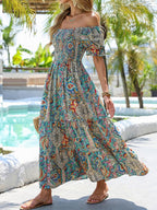 Women’s paisley one-shoulder maxi dress by FitiqueFit, casualwear with flowing fabric and stylish design, perfect for warm weather.