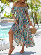 Women’s paisley one-shoulder maxi dress by FitiqueFit, casualwear style, flowing fabric with a stylish one-shoulder design.