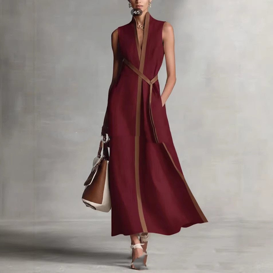 Women's patchwork cardigan and wide-leg pants set in colorblock linen, casualwear by FitiqueFit, featuring relaxed fit and stylish design.