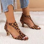 Women's suede peep toe zipper heel shoes by FitiqueFit, stylish high heel sandals with open toe design and zipper detail.