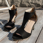 Women's suede peep toe zipper heel shoes by FitiqueFit, high heel sandals with stylish design and ankle zipper detail.