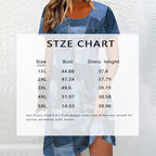 Plus size women's digital print denim-look short sleeve dress by FitiqueFit, casualwear with vibrant denim-style pattern.