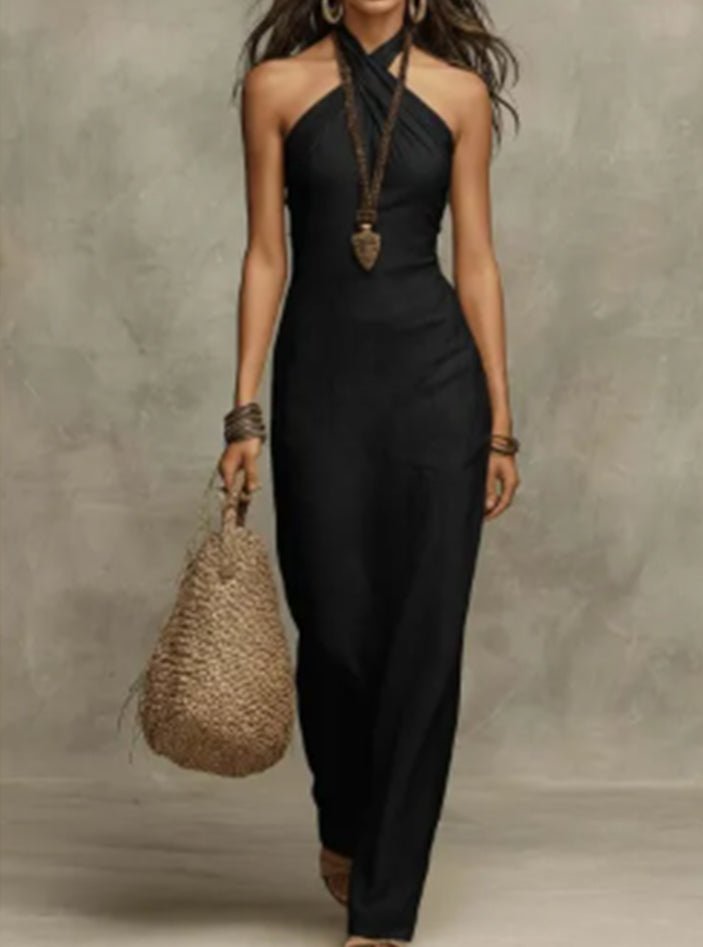 Women's plus size casual jumpsuit by FitiqueFit in a solid color, relaxed fit, perfect for comfortable everyday wear.