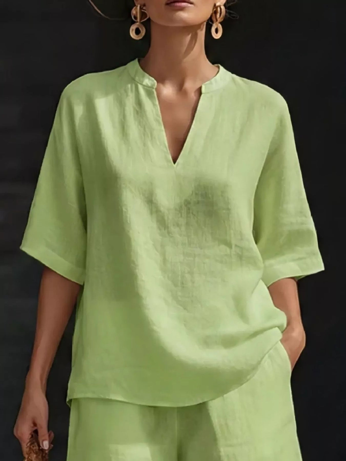 Plus size women's lounge set with notched collar half-sleeve top and shorts from Plush Fashion Hub, perfect for comfortable casual wear.
