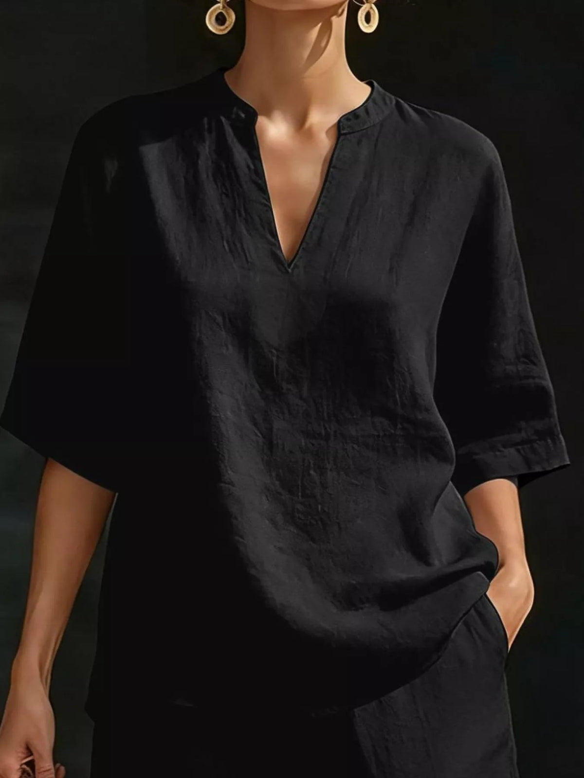 Plus size women's lounge set with notched collar half-sleeve top and matching shorts, stylish and comfortable from Plush Fashion Hub.
