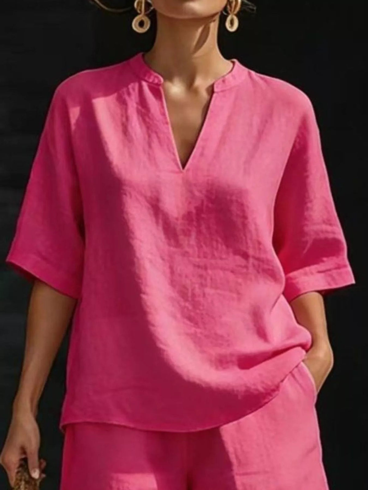 Plus size women's lounge set with notched collar top and shorts from Plush Fashion Hub, comfortable and stylish sleepwear ensemble.