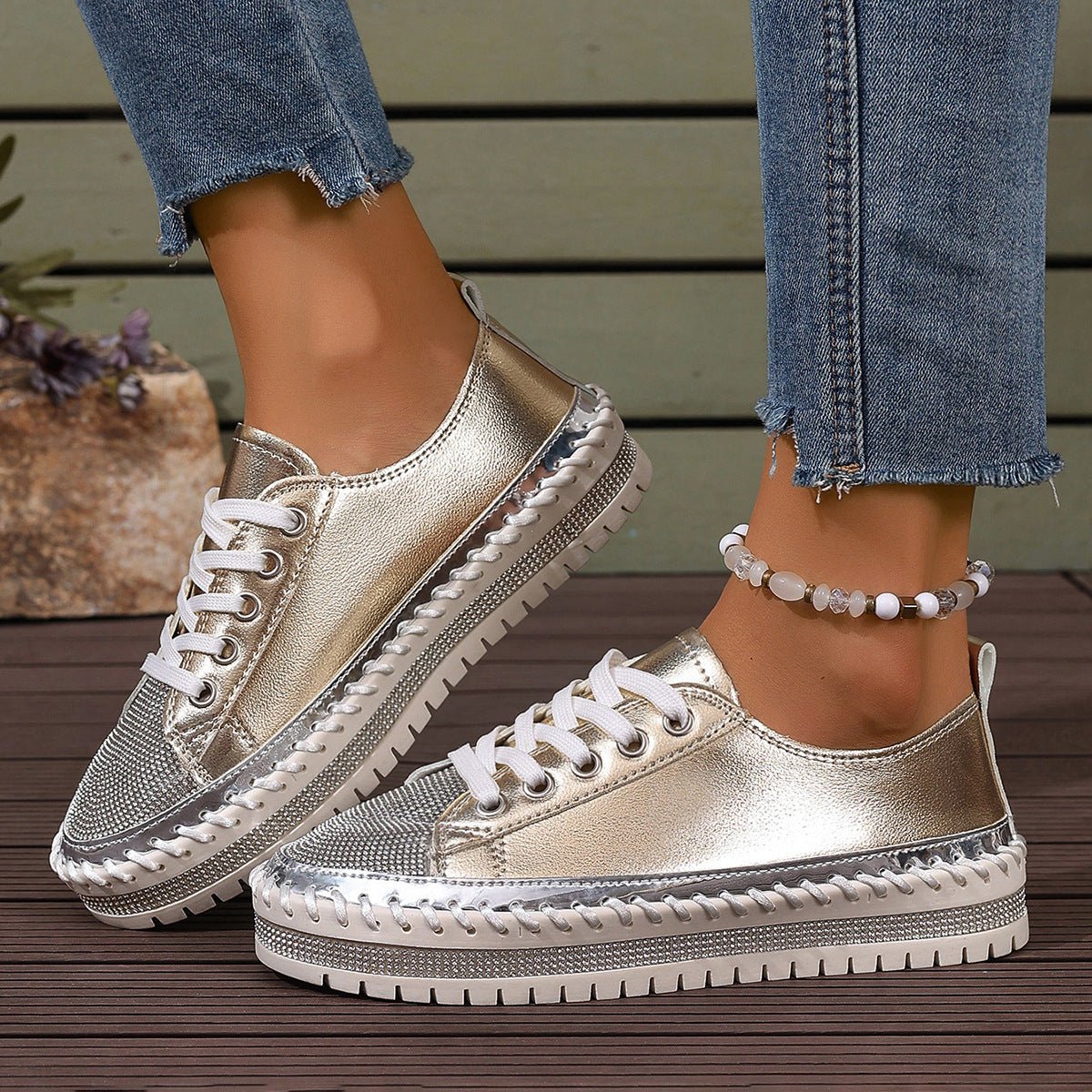 Women’s plus size white sneakers with chunky soles by FitiqueFit, casual and comfortable for everyday wear.