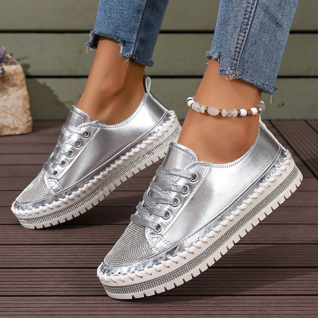 Plus size white sneakers for women by FitiqueFit featuring a chunky sole and casual design for everyday wear.