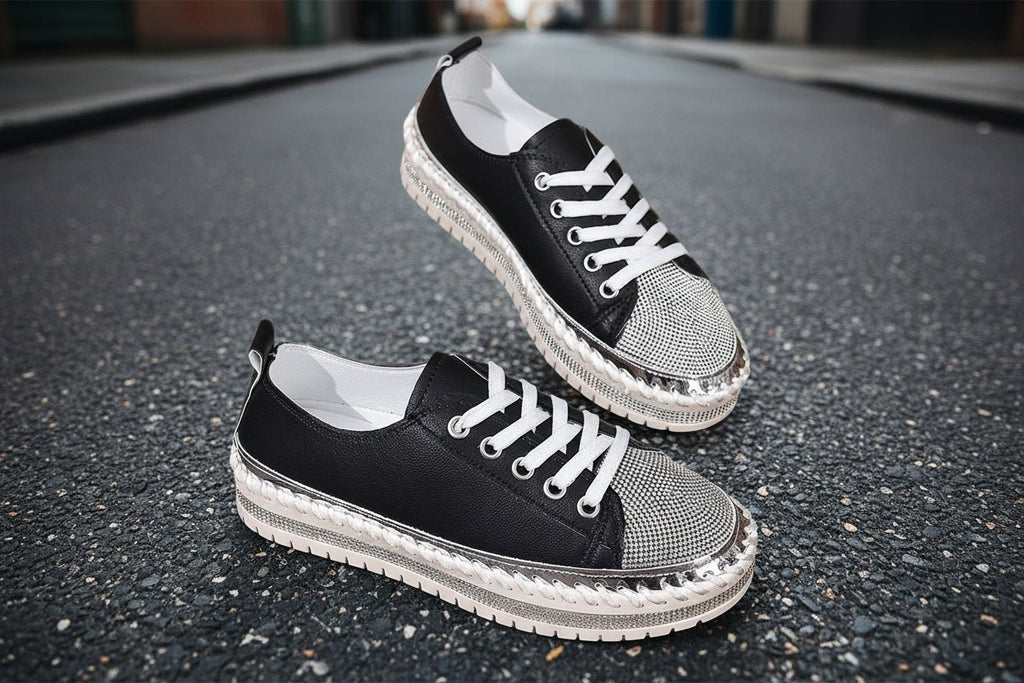 Plus size white sneakers for women by FitiqueFit featuring a chunky sole and casual design, perfect for everyday wear.