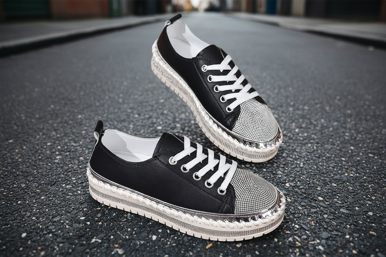 Plus size white sneakers for women by FitiqueFit featuring a chunky sole and casual design, perfect for everyday wear.