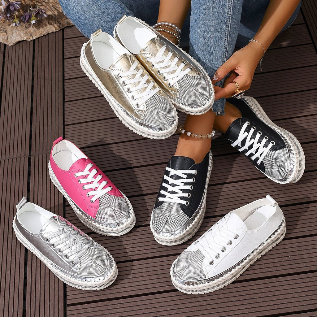 Women's plus size white sneakers with chunky soles, casual footwear by FitiqueFit, ideal for everyday comfort and style.