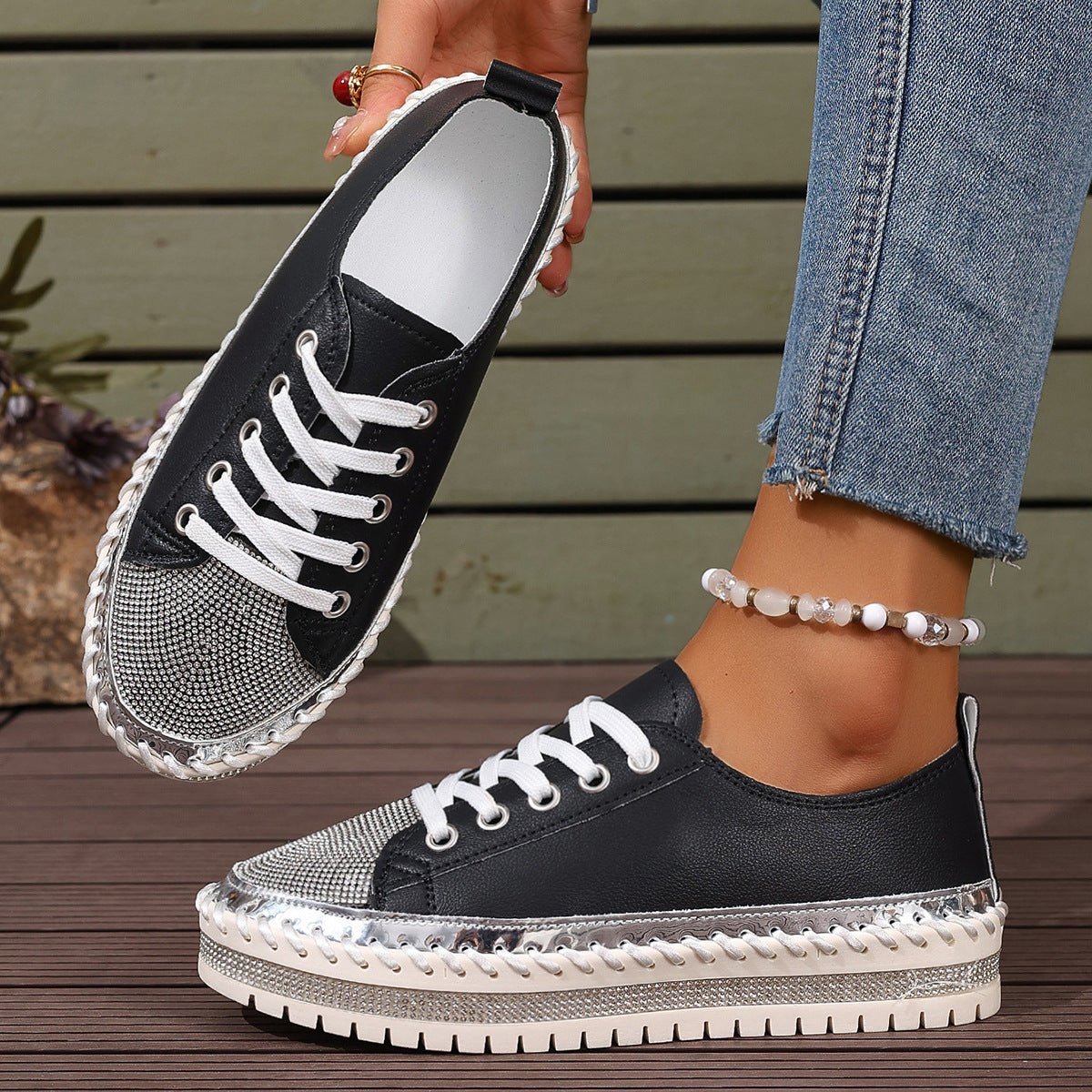 Women’s plus size white sneakers with chunky soles and casual style, perfect for everyday wear by FitiqueFit.