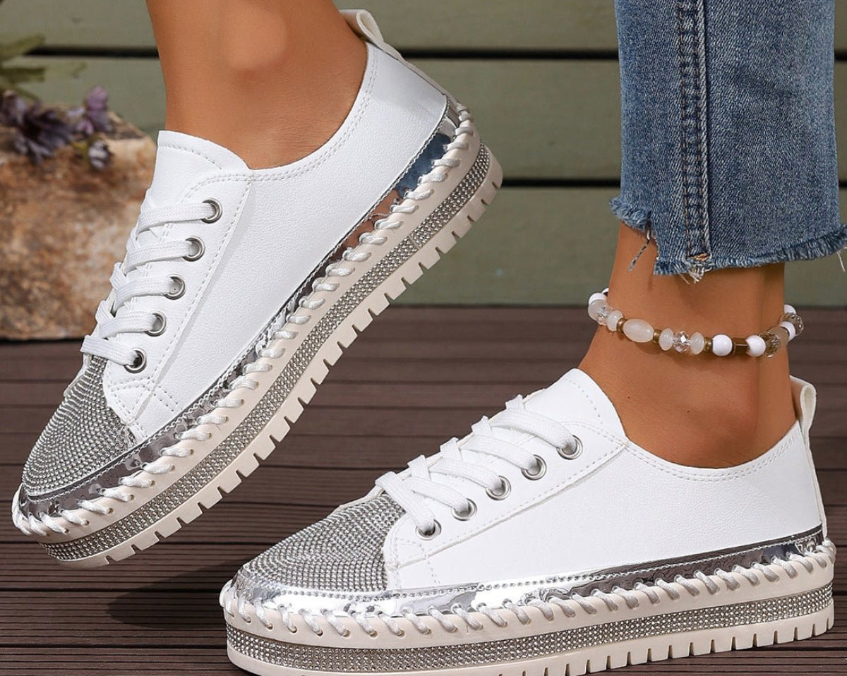 Plus size white sneakers by FitiqueFit featuring a chunky sole, casual style, and comfortable everyday wear for women.