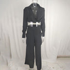 Plus size women's wide-leg elegant pant set by FitiqueFit, featuring a chic casualwear look with flowing wide-leg pants and a stylish top.