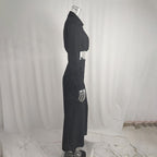 Plus size women's wide-leg elegant pant set by FitiqueFit, featuring a stylish casualwear look with flowing wide-leg trousers and a matching top.