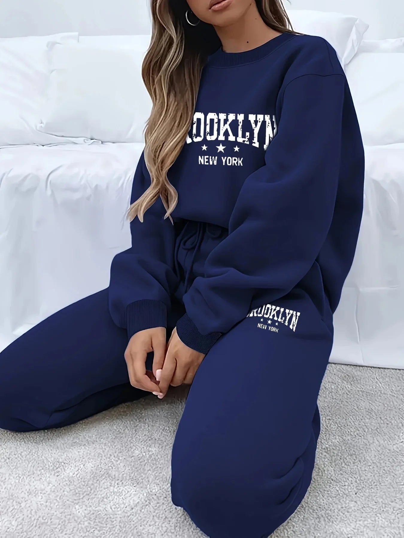 Women’s plush hoodie and pants sweater set by FitiqueFit, cozy winter tracksuit with soft fabric and comfortable fit.