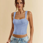 Women's polka dot underwire camisole by FitiqueFit, casualwear top with adjustable straps, ideal for party and date night.