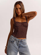Women’s polka dot underwire camisole by FitiqueFit, casualwear top with adjustable straps, perfect for parties and date nights.