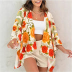 Women’s printed cardigan top with drop shoulder sleeves, casualwear by FitiqueFit, featuring a stylish, relaxed fit and vibrant print.