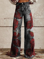 Women’s printed flare pants by FitiqueFit, mid-waist casual full-length plus size pants with vibrant printed design.