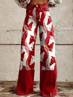 Women’s printed flare pants by FitiqueFit, mid-waist casual full-length plus size pants with colorful floral pattern.