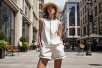 Women's quilted sleeveless top and shorts set by FitiqueFit, casual resortwear with a relaxed fit and stylish quilted design.