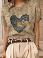 Women's retro short-sleeve jacquard knit top by FitiqueFit, featuring a vintage-inspired pattern and casual fit.