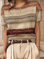 Women's retro short-sleeve jacquard knit top by FitiqueFit, featuring a stylish pattern and casual wear design.