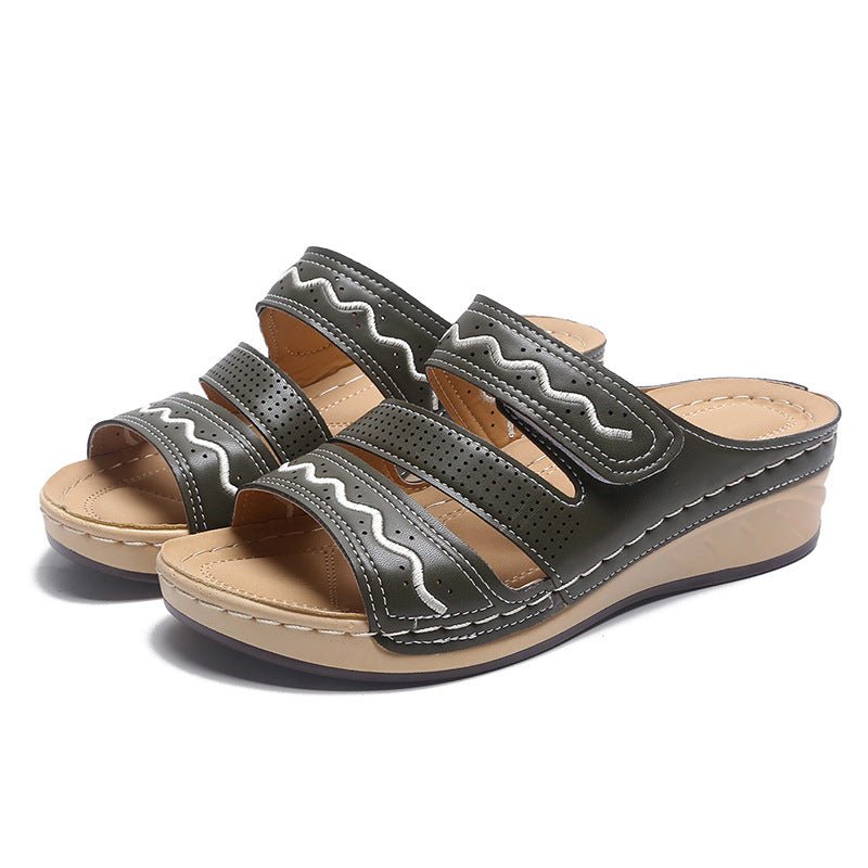 Women's retro wedge and wispy casual sandals in large size with open toe and ankle strap by LadyShow.Store