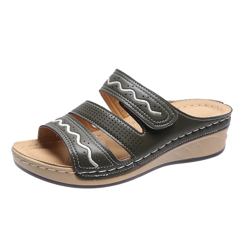 Women's retro wedge sandals with wispy straps in large size, casual style by LadyShow.Store.